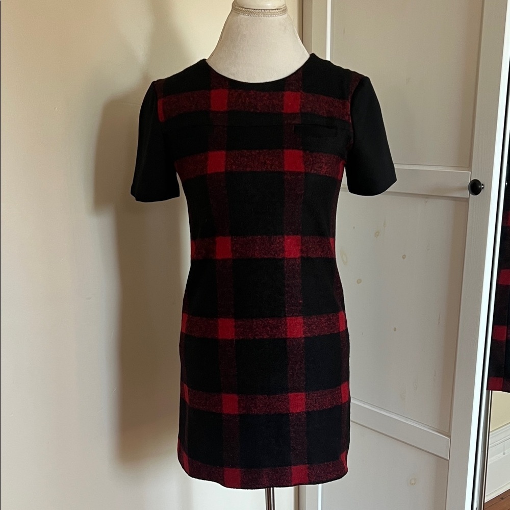 Vintage Y2K Mango Red and Black Buffalo Plaid Wool Blend Mini Dress Size Small